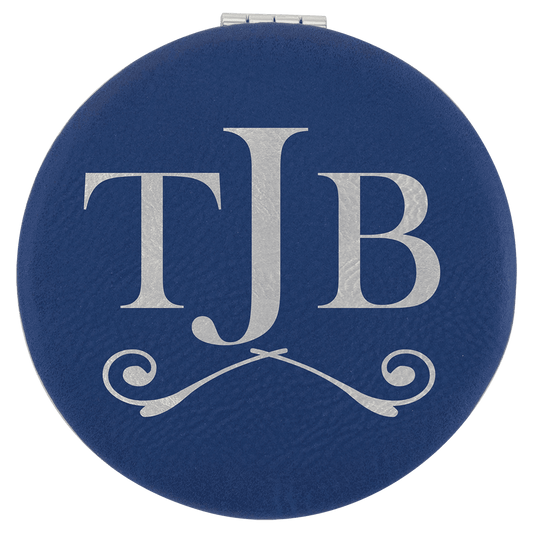 Personalized Blue/Silver Leatherette Compact Mirror - Leatherette