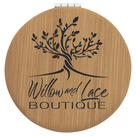 Personalized Bamboo Leatherette Compact Mirror - Leatherette