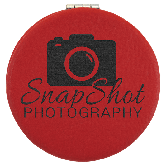 Personalized Red Leatherette Compact Mirror - Leatherette