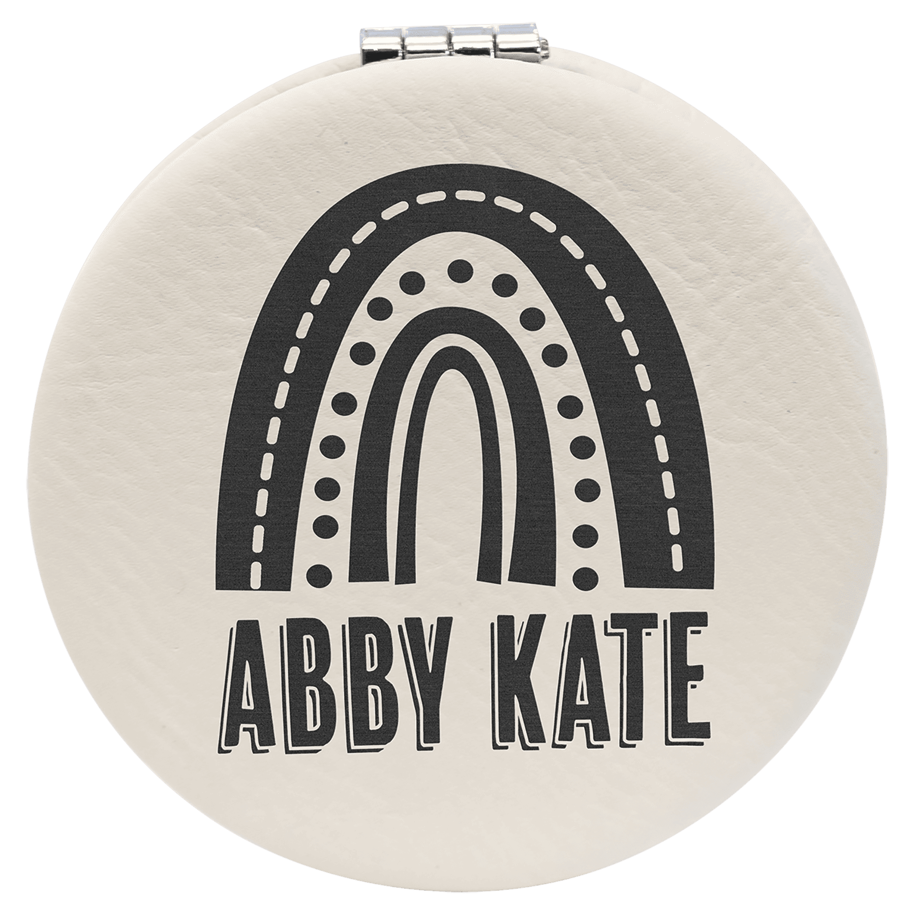 Personalized White Leatherette Compact Mirror - Leatherette