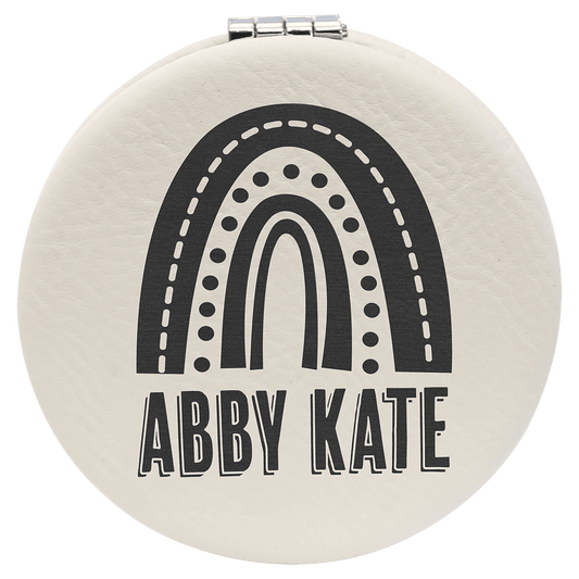 Personalized White Leatherette Compact Mirror - Leatherette