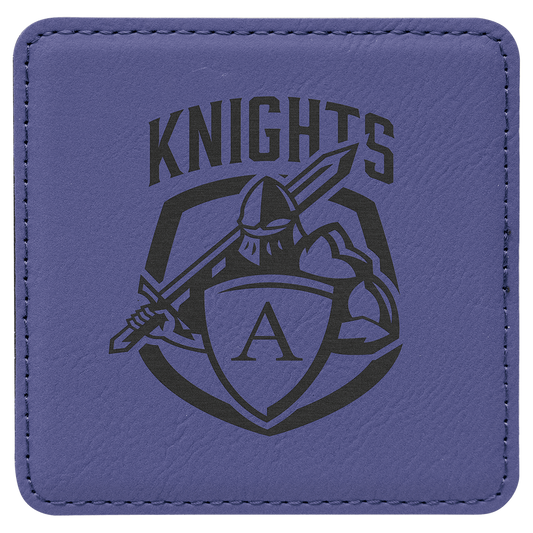 Custom Purple Leatherette Square Coaster - Leatherette