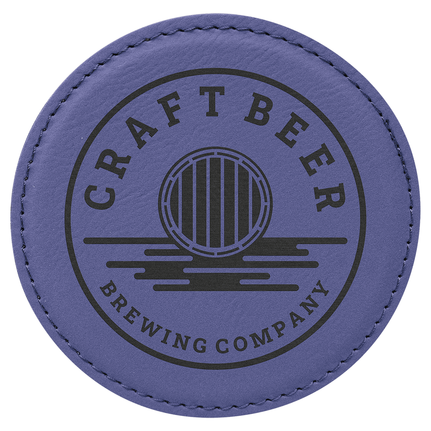 Custom Purple Leatherette Round Coaster - Leatherette