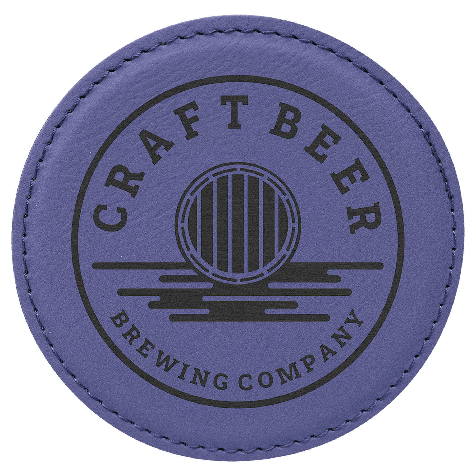 Custom Purple Leatherette Round Coaster - Leatherette