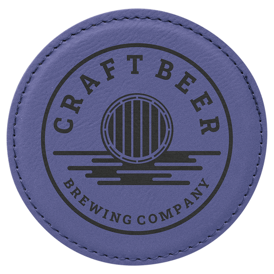 Custom Purple Leatherette Round Coaster - Leatherette