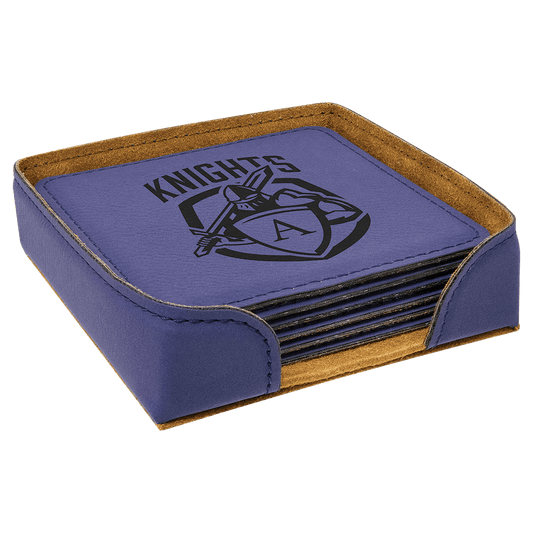 Custom Purple Leatherette Square 6-Coaster Set - Leatherette