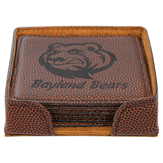 Custom Football Leatherette Square 6 Coaster Set - Leatherette