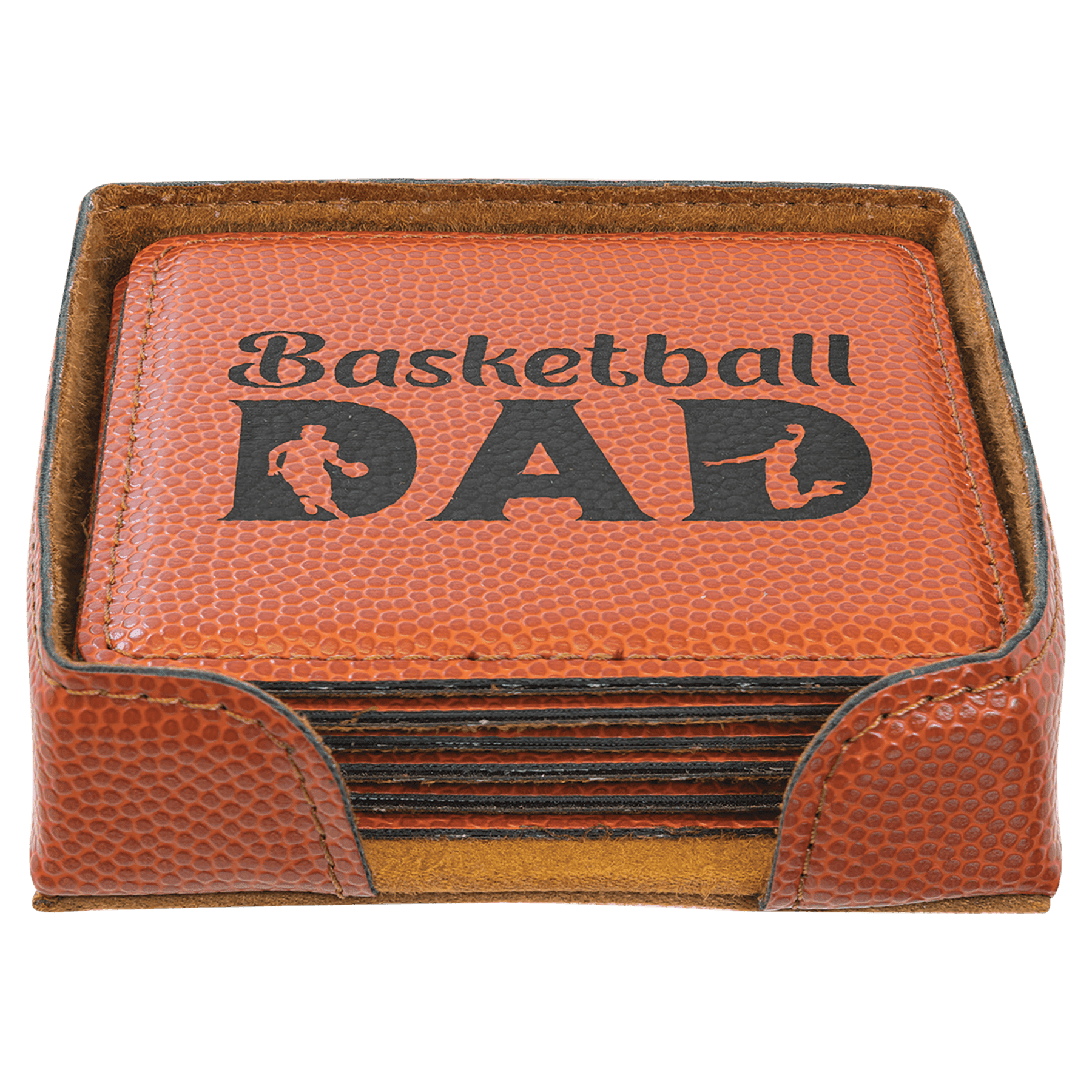 Custom Basketball Leatherette Square 6 Coaster Set - Leatherette