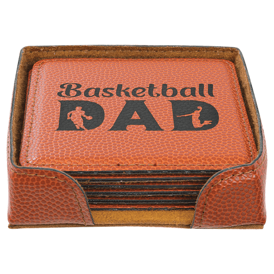 Custom Basketball Leatherette Square 6 Coaster Set - Leatherette