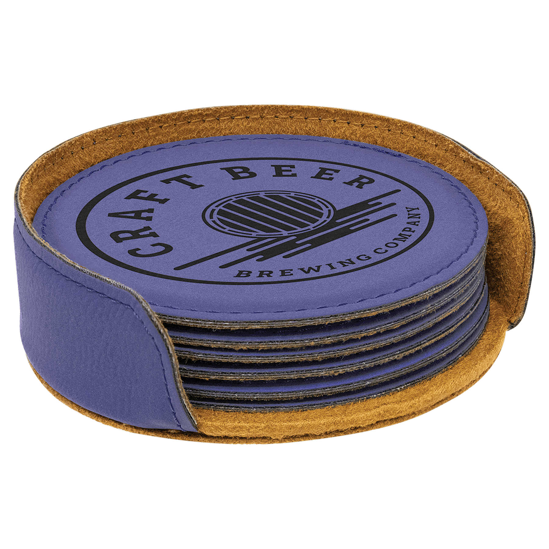 Custom Purple Leatherette Round 6-Coaster Set - Leatherette