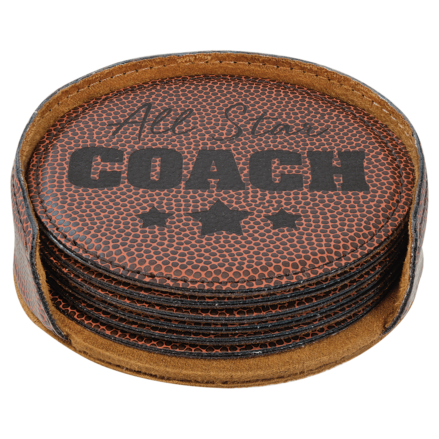 Custom Football Leatherette Round 6 Coaster Set - Leatherette
