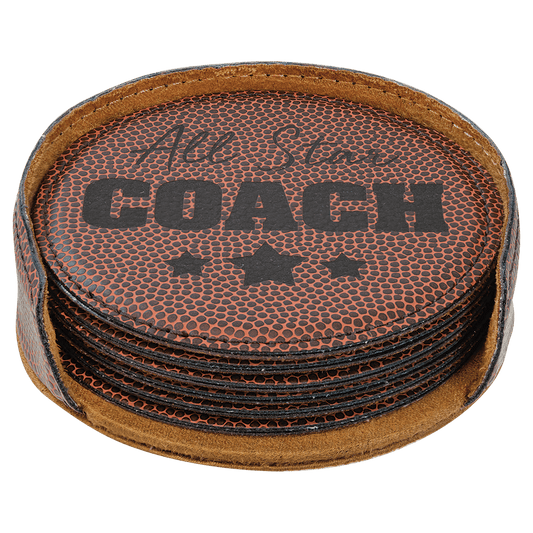 Custom Football Leatherette Round 6 Coaster Set - Leatherette