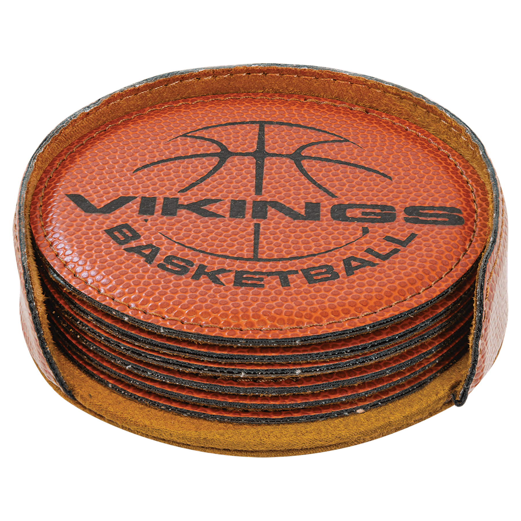 Custom Basketball Leatherette Round 6 Coaster Set - Leatherette