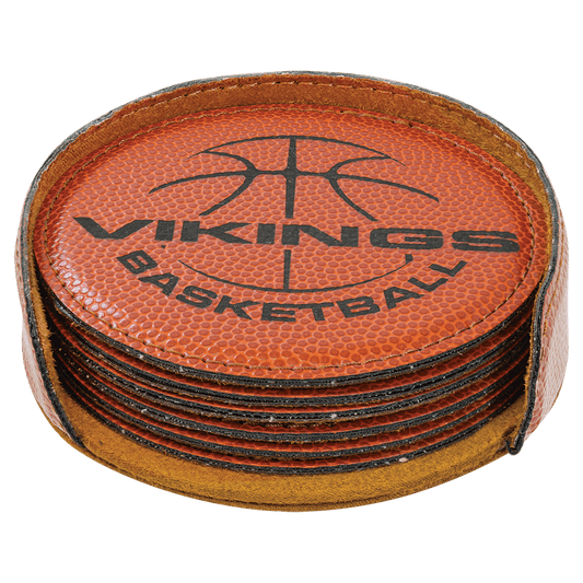 Custom Basketball Leatherette Round 6 Coaster Set - Leatherette
