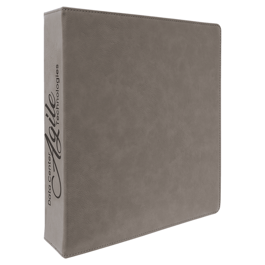Personalized Gray Leatherette 3-Ring Binder with 2 Slant D Rings - Leather