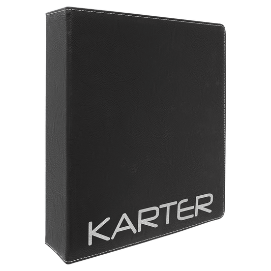 Personalized Black/Silver Leatherette 3-Ring Binder with 2 Slant D Rings - Leather