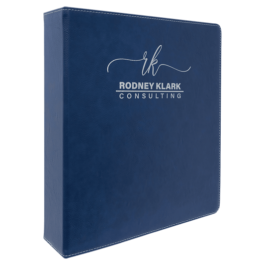 Personalized Blue/Silver Leatherette 3-Ring Binder with 2 Slant D Rings - Leather