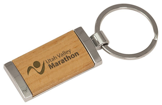 Rectangle Silver/Wood Personalized Keychains - Wood