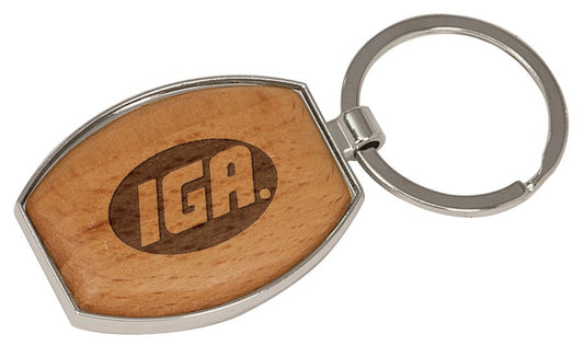 Oval Silver/Wood Personalized Keychain - Wood