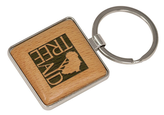 Square Silver/Wood Personalized Keychain - Wood