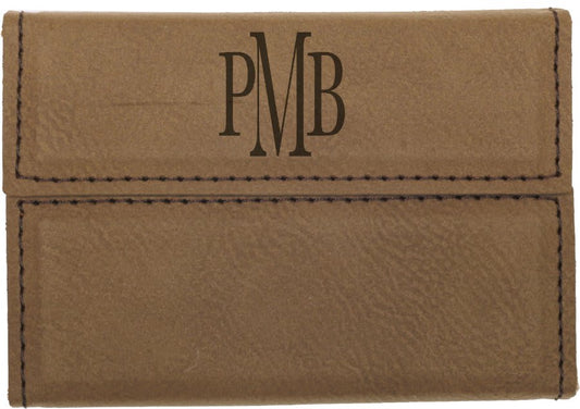Personalized Dark Brown Leatherette Hard Business Card Case with Magnetic Closure - Leatherette