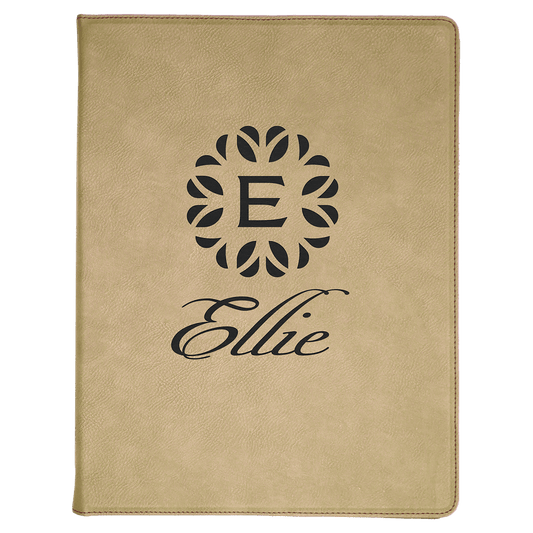 Personalized Light Brown Leatherette Portfolio - Leatherette