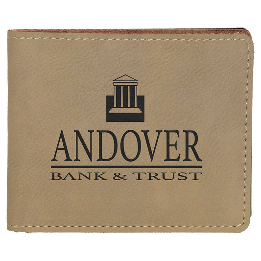 Personalized Light Brown Leatherette Bifold Wallet - Leatherette