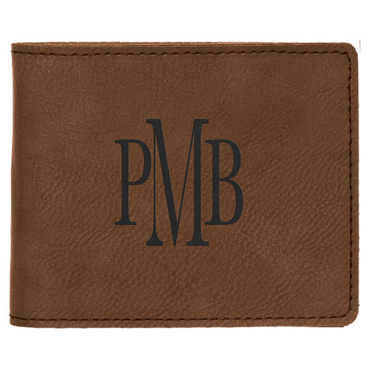 Personalized Dark Brown Leatherette Bifold Wallet - Leatherette