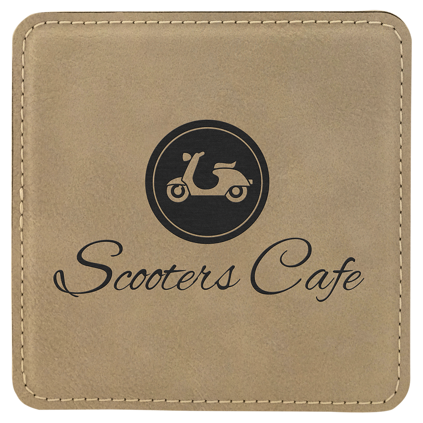 Custom Light Brown Square Leatherette Coaster - Leatherette