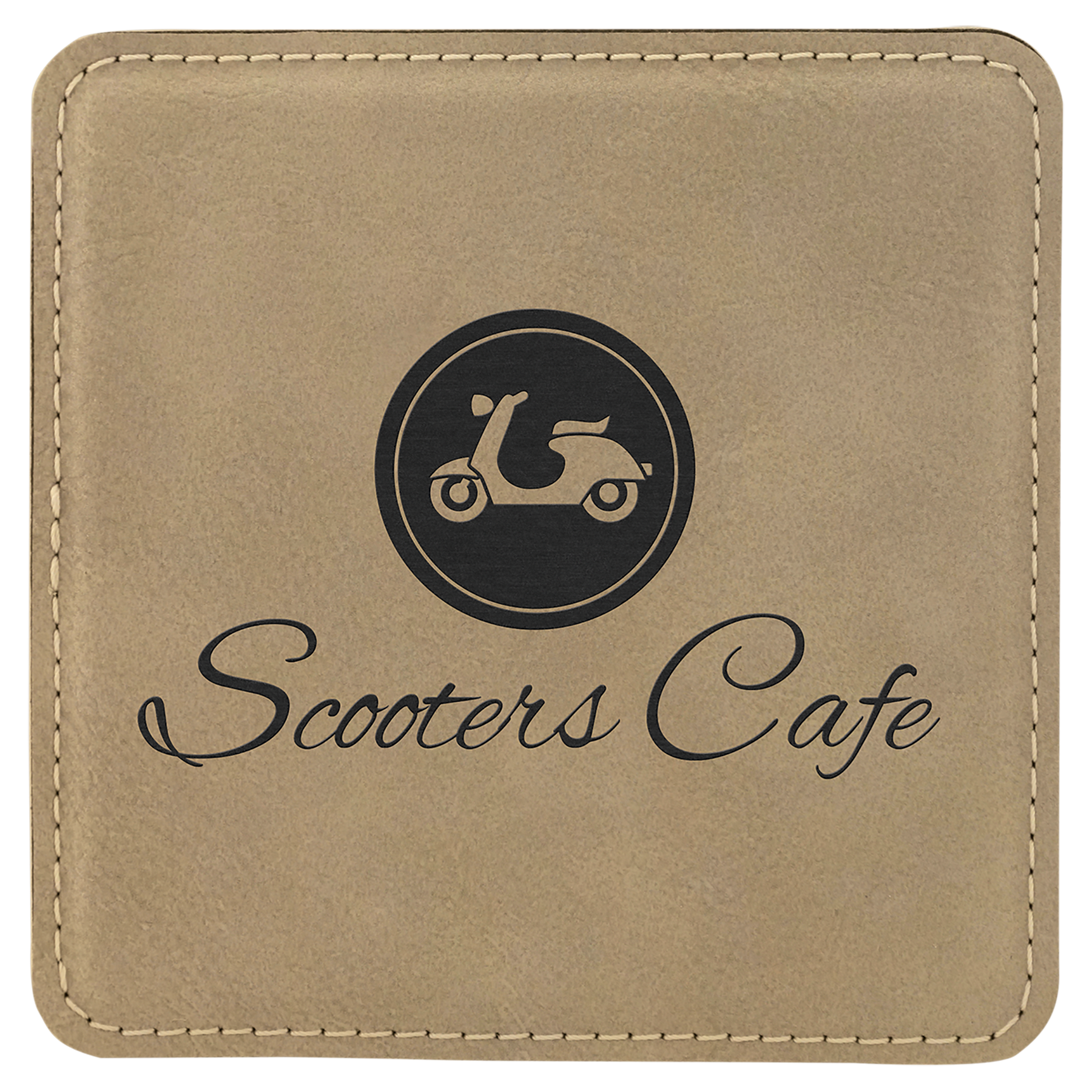 Custom Light Brown Square Leatherette Coaster - Leatherette