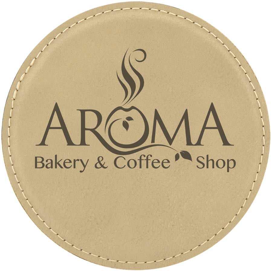 Custom Light Brown Round Leatherette Coaster - Leatherette