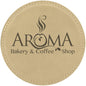 Custom Light Brown Round Leatherette Coaster - Leatherette