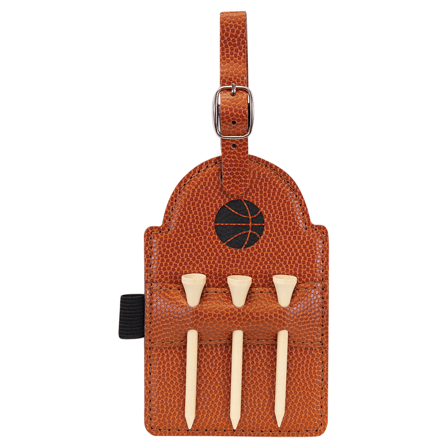 Personalized Basketball Leatherette Golf Bag Tag with Wooden Tees - Leatherette