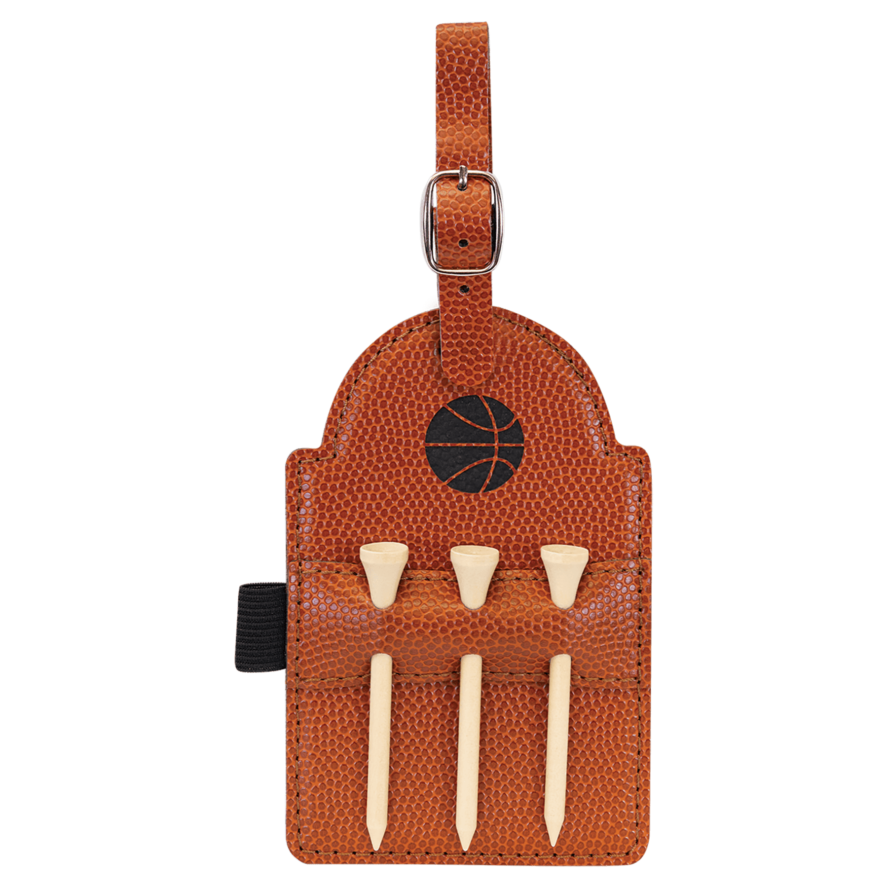 Personalized Basketball Leatherette Golf Bag Tag with Wooden Tees - Leatherette