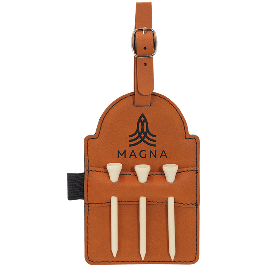 Personalized Rawhide Leatherette Golf Bag Tag with Wooden Tees - Leatherette