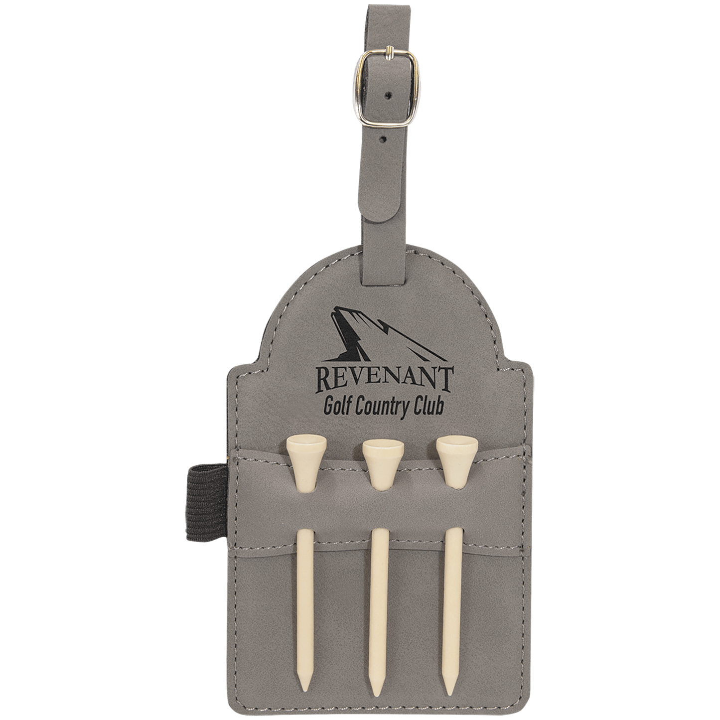 Personalized Gray Leatherette Golf Bag Tag with Wooden Tees - Leatherette