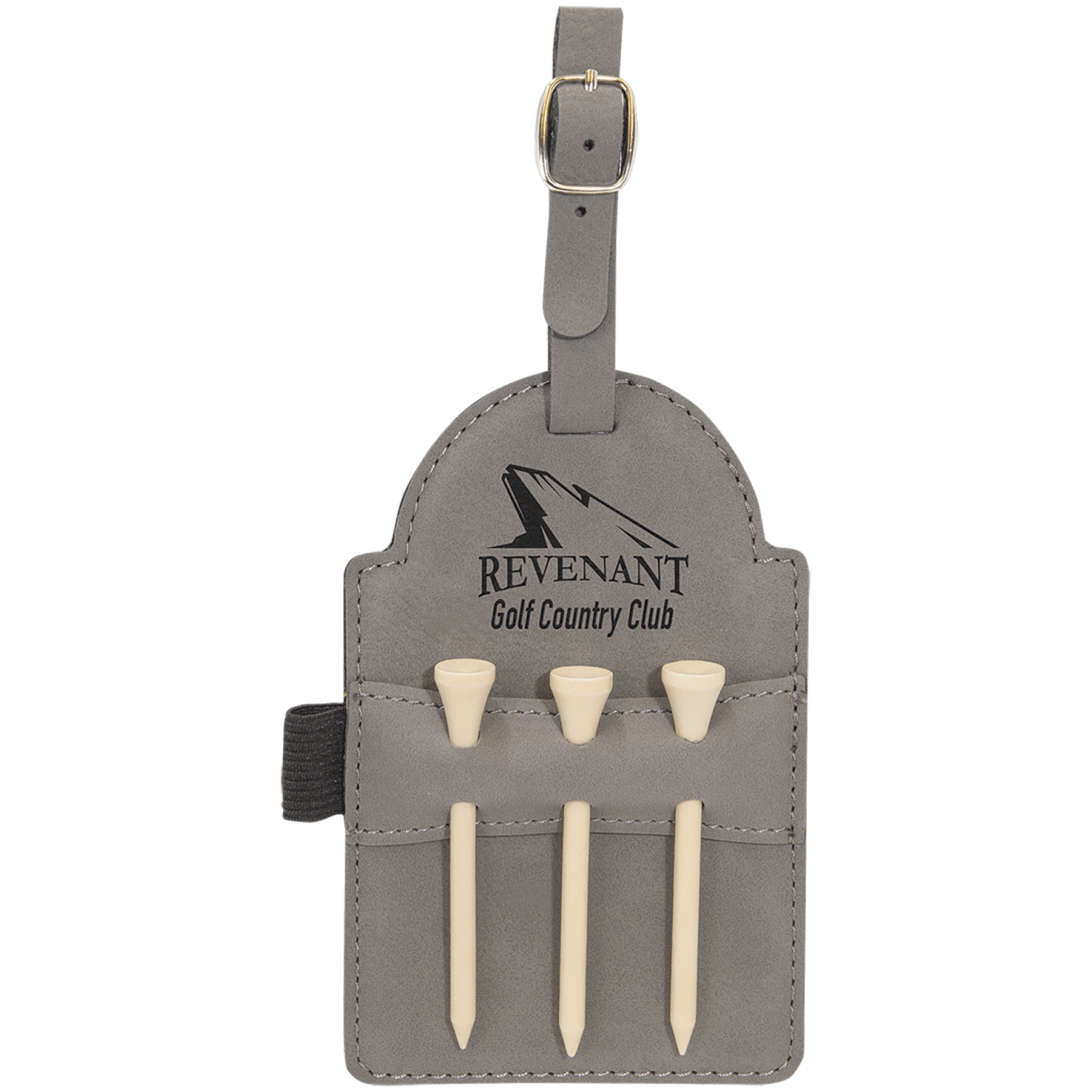 Personalized Gray Leatherette Golf Bag Tag with Wooden Tees - Leatherette