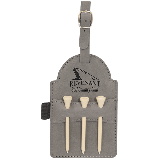 Personalized Gray Leatherette Golf Bag Tag with Wooden Tees - Leatherette