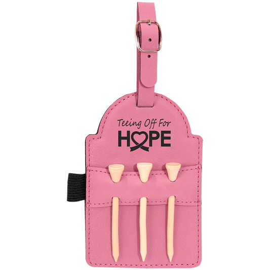 Personalized Pink Leatherette Golf Bag Tag with Wooden Tees - Leatherette