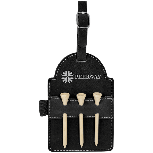 Personalized Black/Silver Leatherette Golf Bag Tag with Wooden Tees - Leatherette