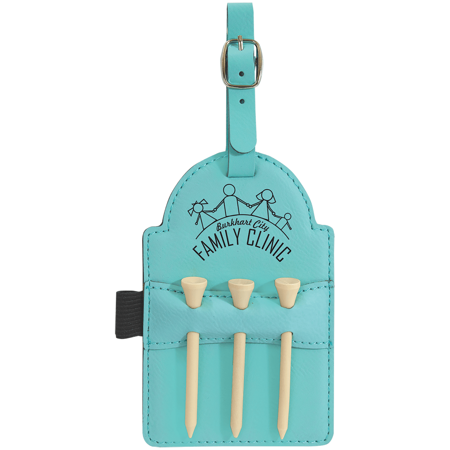 Personalized Teal Leatherette Golf Bag Tag with Wooden Tees - Leatherette