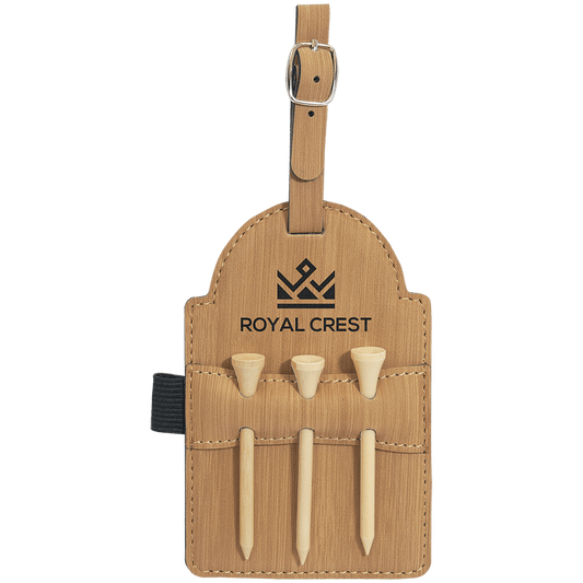 Personalized Bamboo Leatherette Golf Bag Tag with Wooden Tees - Leatherette