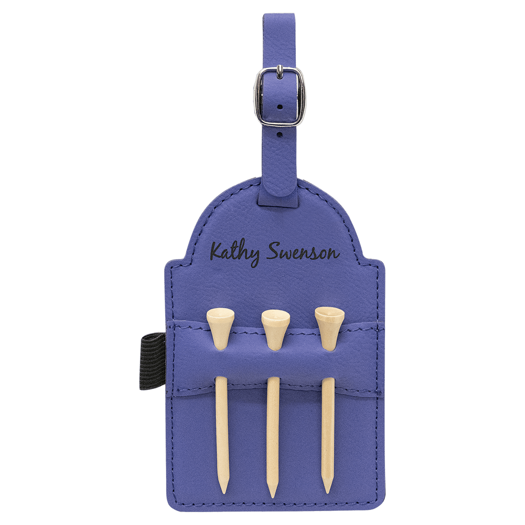 Personalized Purple Leatherette Golf Bag Tag with Wooden Tees - Leatherette