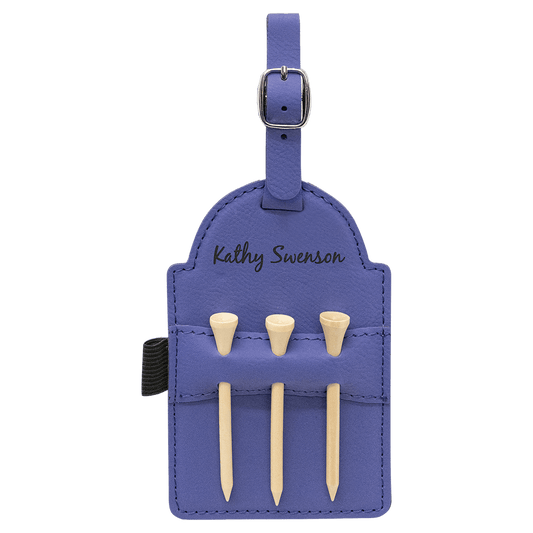 Personalized Purple Leatherette Golf Bag Tag with Wooden Tees - Leatherette