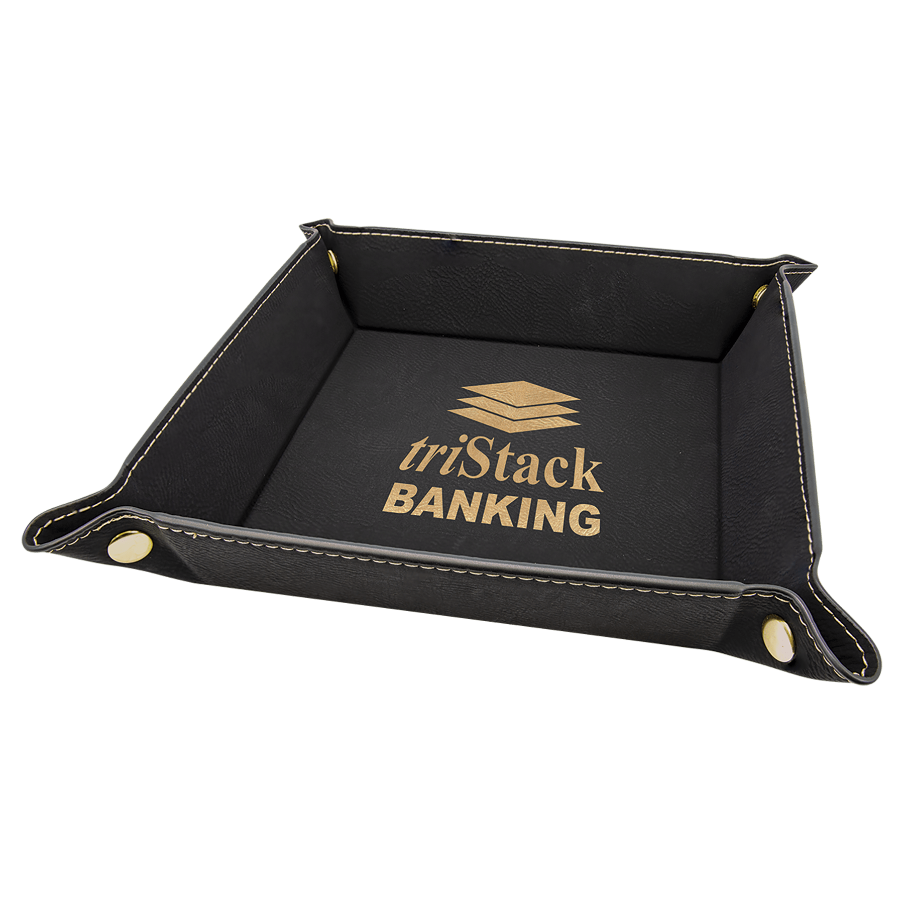 Personalized Black/Gold Leatherette Snap Up Tray - Leatherette