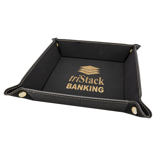 Personalized Black/Gold Leatherette Snap Up Tray - Leatherette