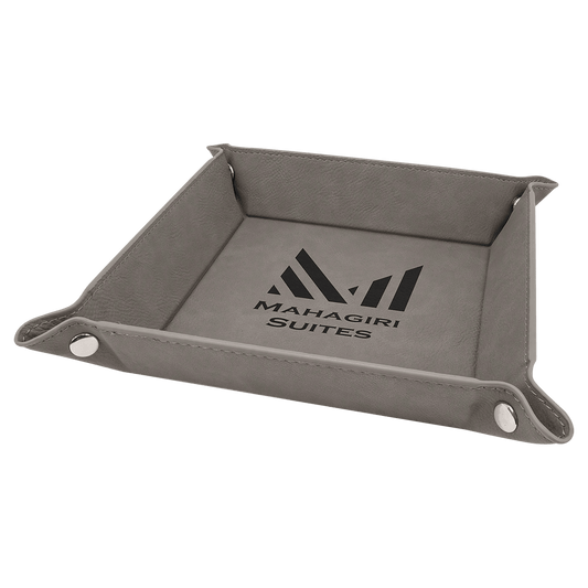Personalized Gray Leatherette Snap Up Tray - Leatherette