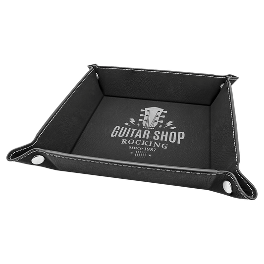 Personalized Black/Silver Leatherette Snap Up Tray - Leatherette