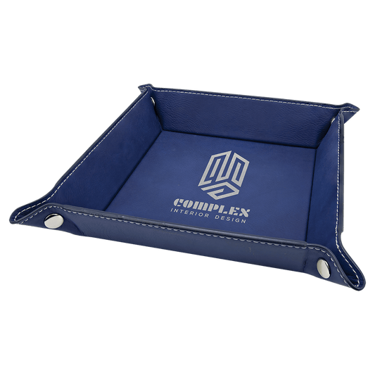 Personalized Blue/Silver Leatherette Snap Up Tray - Leatherette