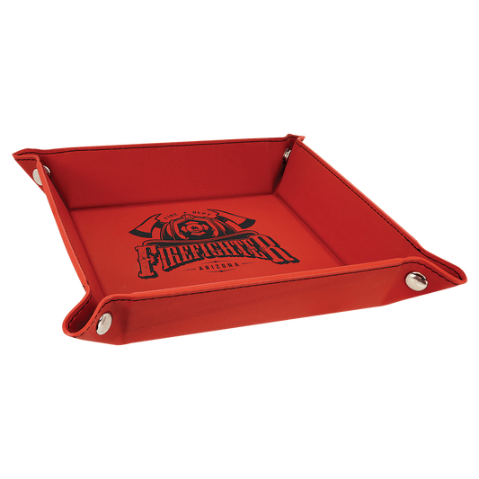 Personalized Red Leatherette Snap Up Tray - Leatherette